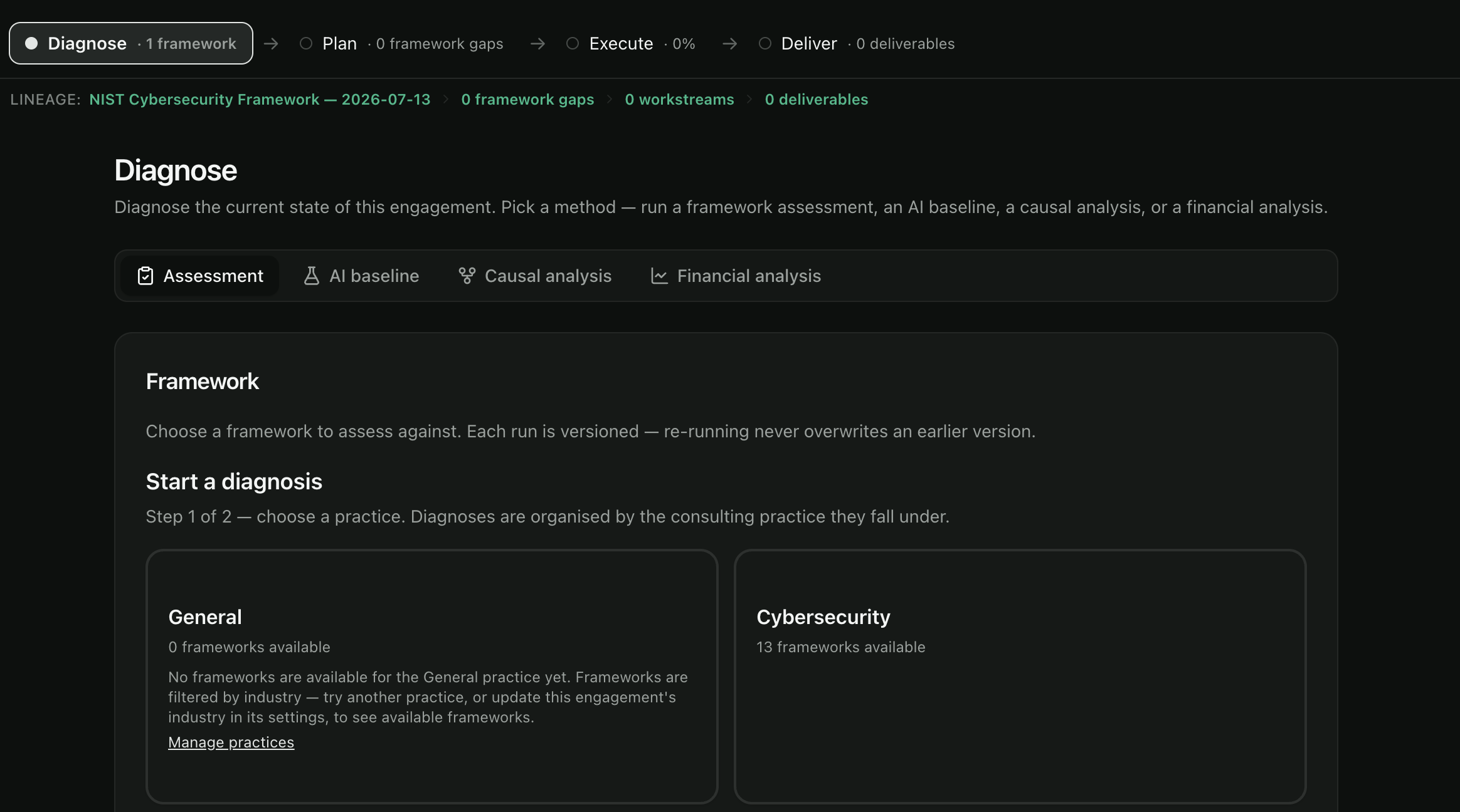 Diagnose — method switcher and practice selection
