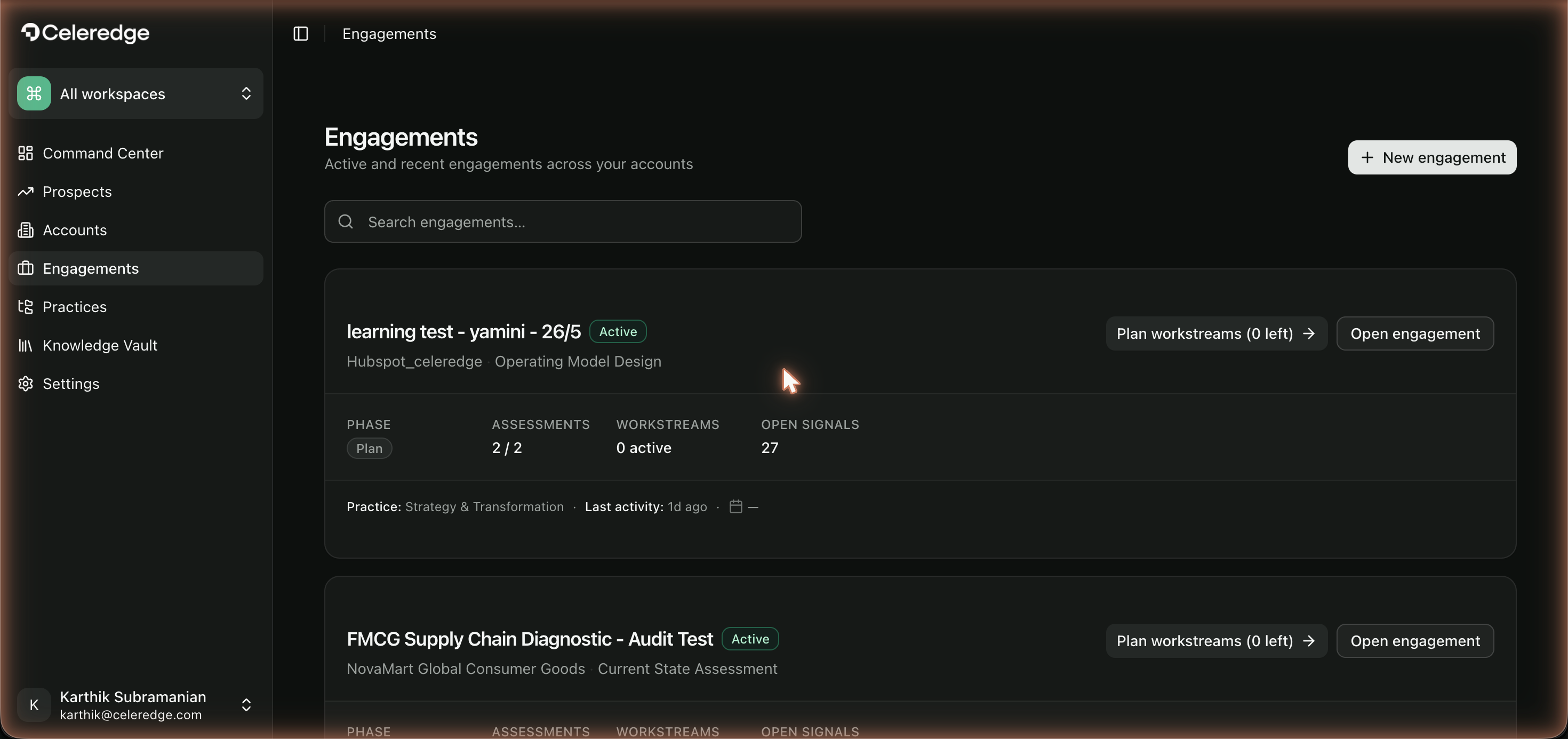 Engagements list